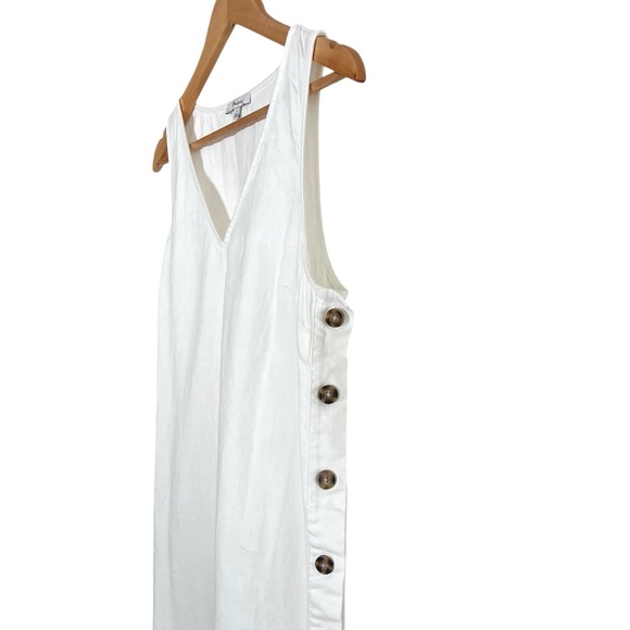 Madewell White Linen Cotton Side Button V-Neck Midi Dress Small - Picture 3 of 4